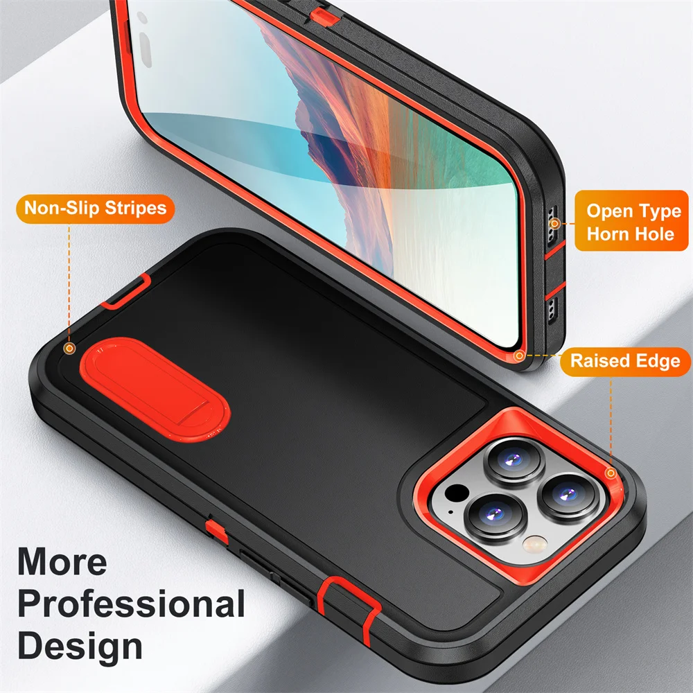 Case For iPhone 15 14 13 12 11 Pro Max XS XR 8 7 Plus Heavy Duty Shockproof Anti-Scratch Rugged Protective with Kickstand Cover