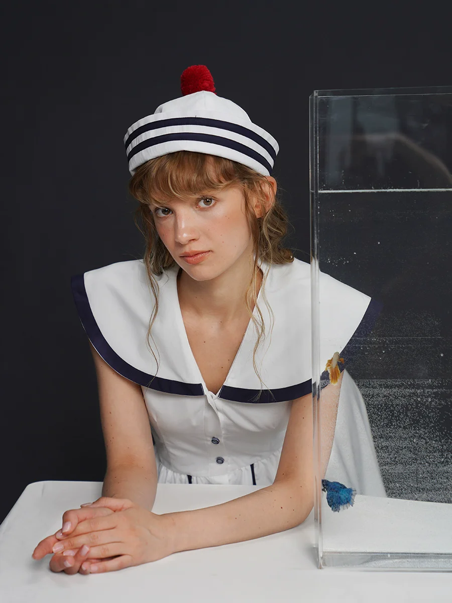 Spring Summer Original Design Women Light French Young Navy Style White Shirt Dresses