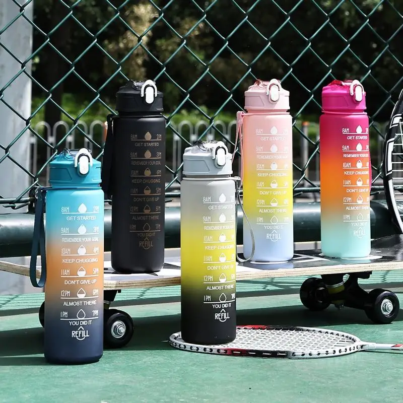 Sports Water Bottle with Time-Tracking Straw Leak Proof Locking Flip Cover for Easy Carry Ideal for Outdoor Adventures