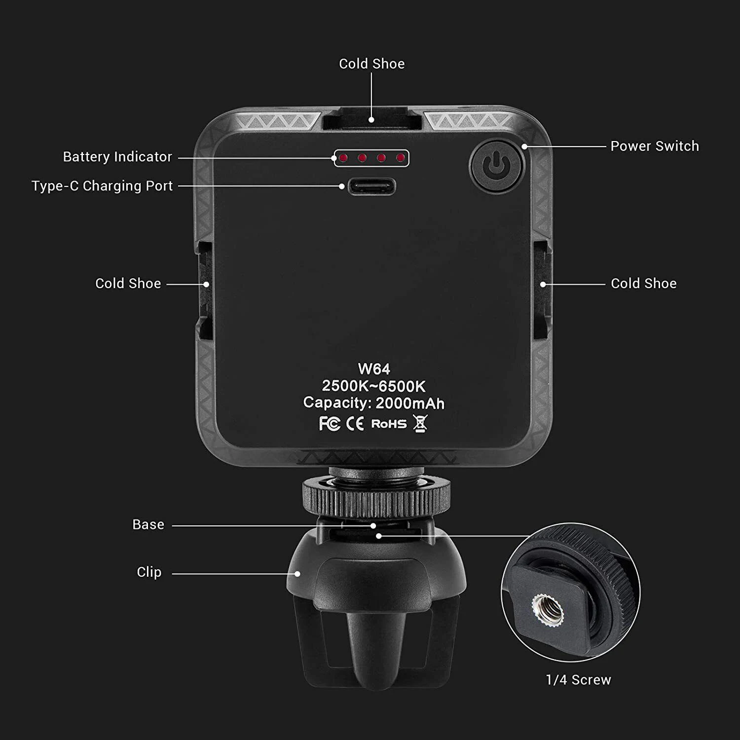 W64 الفيديو مؤتمر طقم الإضاءة 6W عكس الضوء البسيطة ثنائية اللون Vlog مصباح ليد w قاعدة تركيب مزودة بمشبك ل بث اجتماع