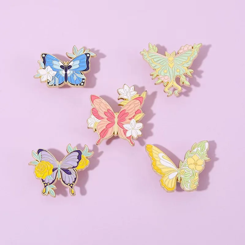 5 Style Butterfly Enamel Pins Colorful Flower Fairy Butterfly Brooches On Clothes Badges Lapel Jewelry Gift For Friend Wholesale