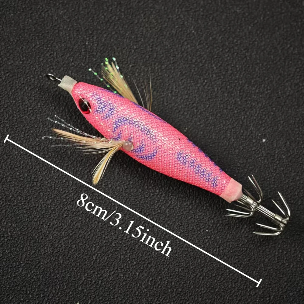 5pcs/box Horizontal Egi Set 8cm Glow Horizontal Squid Jig Real Shrimp Fishing Lure Saltwater Cuttlefish UV Shrimp Octopus Baits view 4