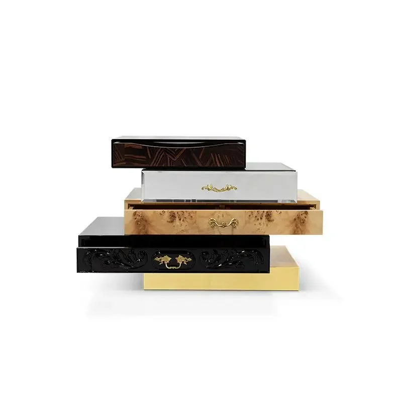 

ls 27Italian light luxury irregular storage solid wood bedside table household villa storage cabinet