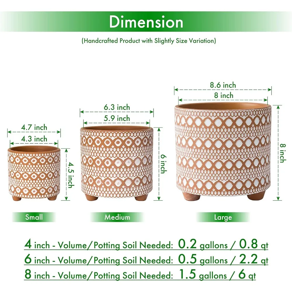 Terracotta Planter Pots, 4 Inch & 6 Inch & 8 Inch, Modern Design Plants Pot with Drainage Hole