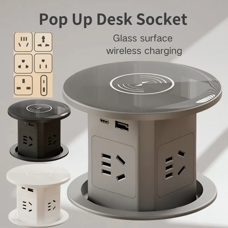 

Lifting Desk Power Automatic Pop Up Elevator Socket Tower Socket US UK AU UN Plug Adapter USB Type-c Wireless Charge ,Hidden