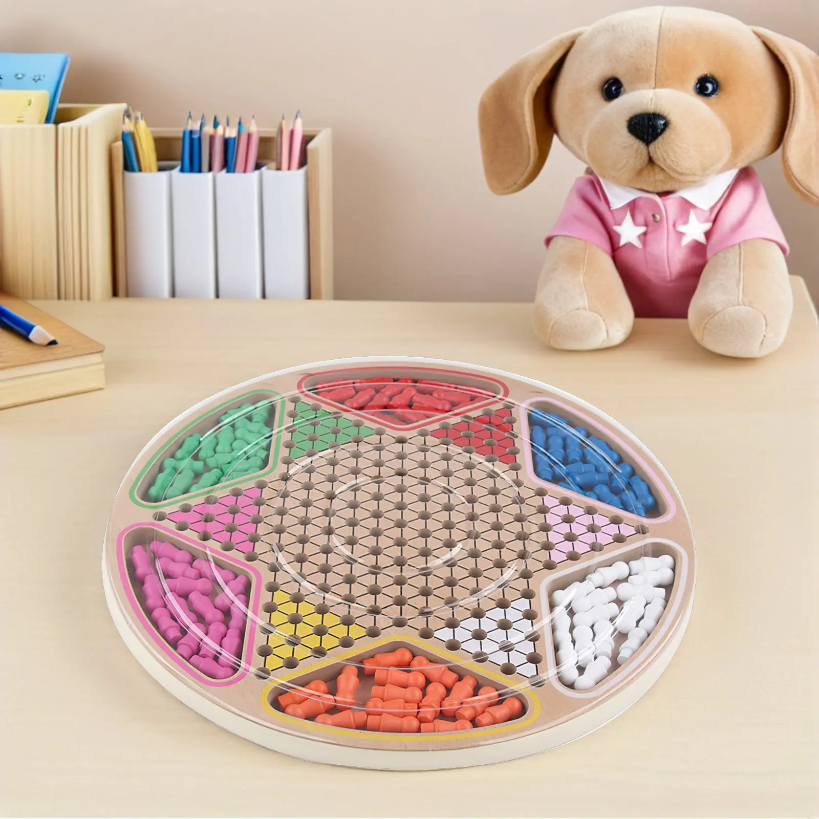 1Set Wooden Chinese Draughts Educational Gobang Multi-Function Chess Game Entertainment Desktop Cognitive Board Game for Kids