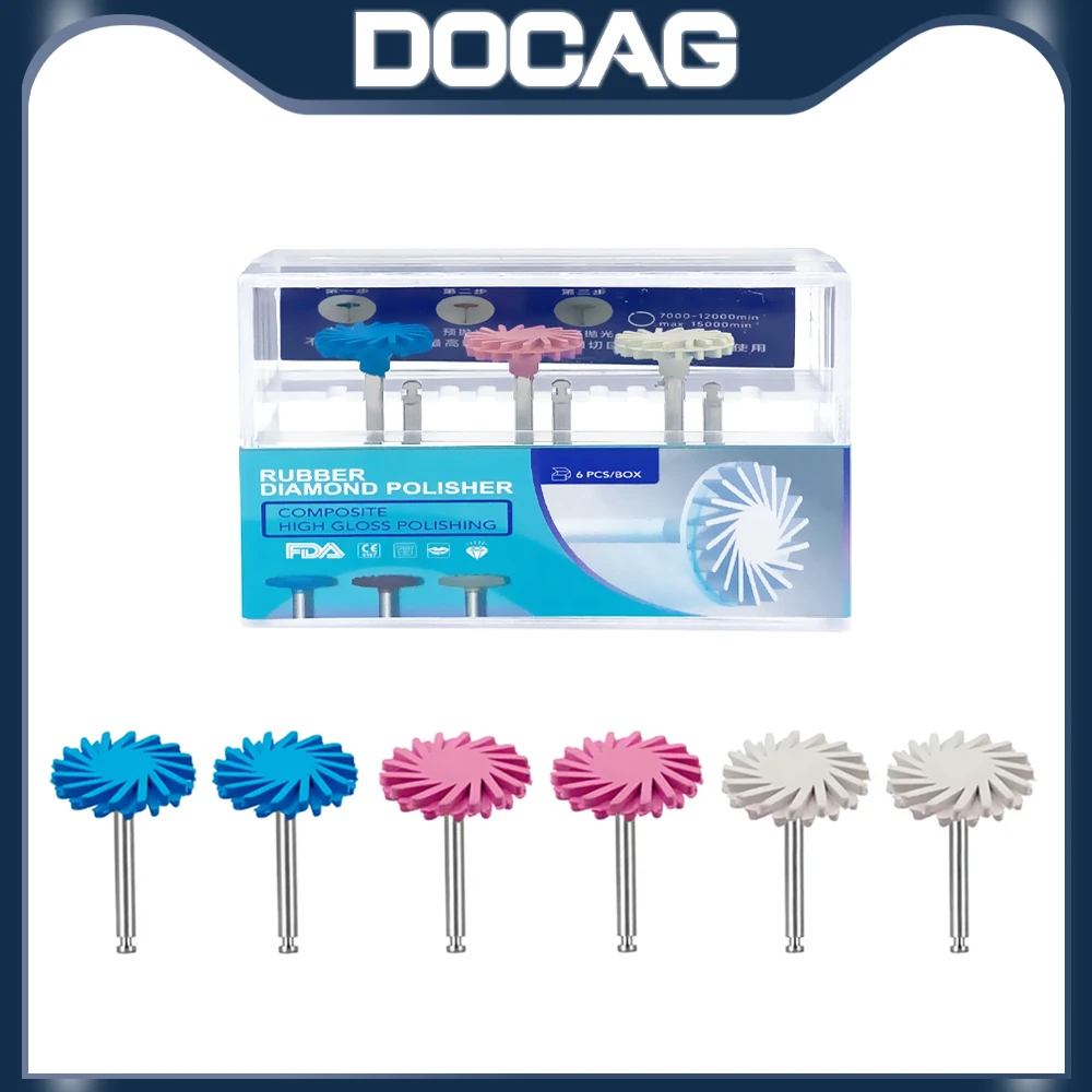 

6Pcs/Box Dental Rubber Polisher Composite Resin Polishing Disc Surface Pre-Polishing Fine Polishing Dentistry Spiral Flex Tools