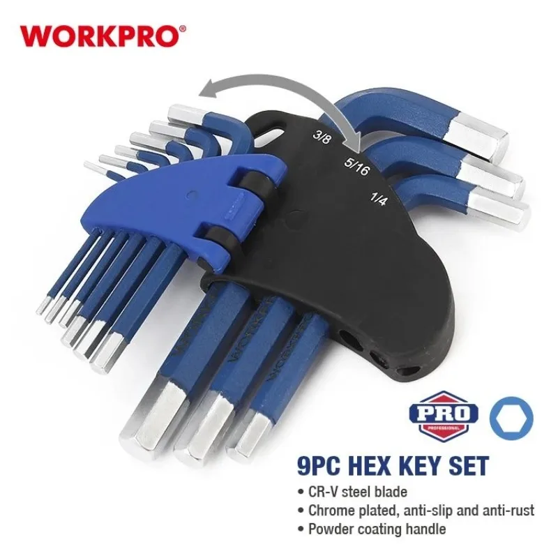 WORKPRO WP222014 9PC Short Arm Imperial Ball Point Hex Key Hand Tools