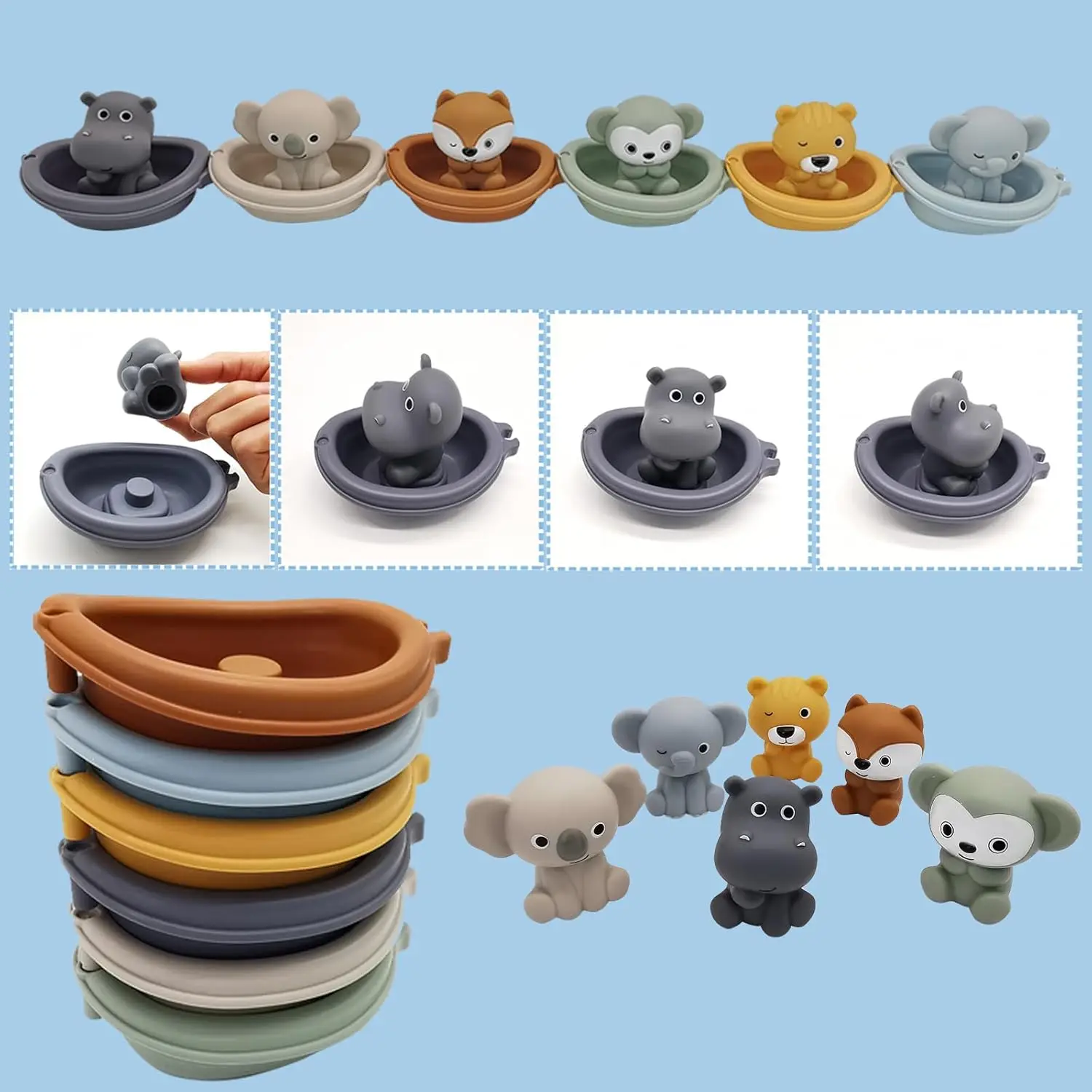 ألعاب حمام الطفل التراص حمام قارب لعبة سيليكون رائعتين الحيوان فنجر الدمى للأطفال لعبة الضغط العائمة التفاعلية هدية