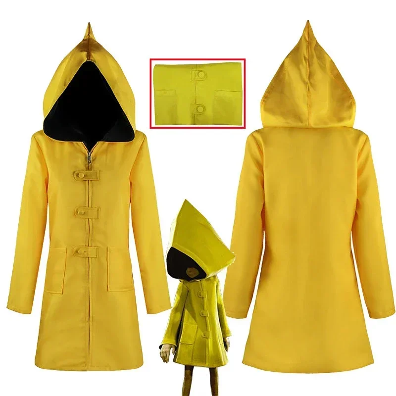 Spiel Little Nightmares 2 Mono Six Cosplay Kostüm Hungry Kinder Jungen Little Six Gelbe lange Jacke Mantel Halloween Karneval Party
