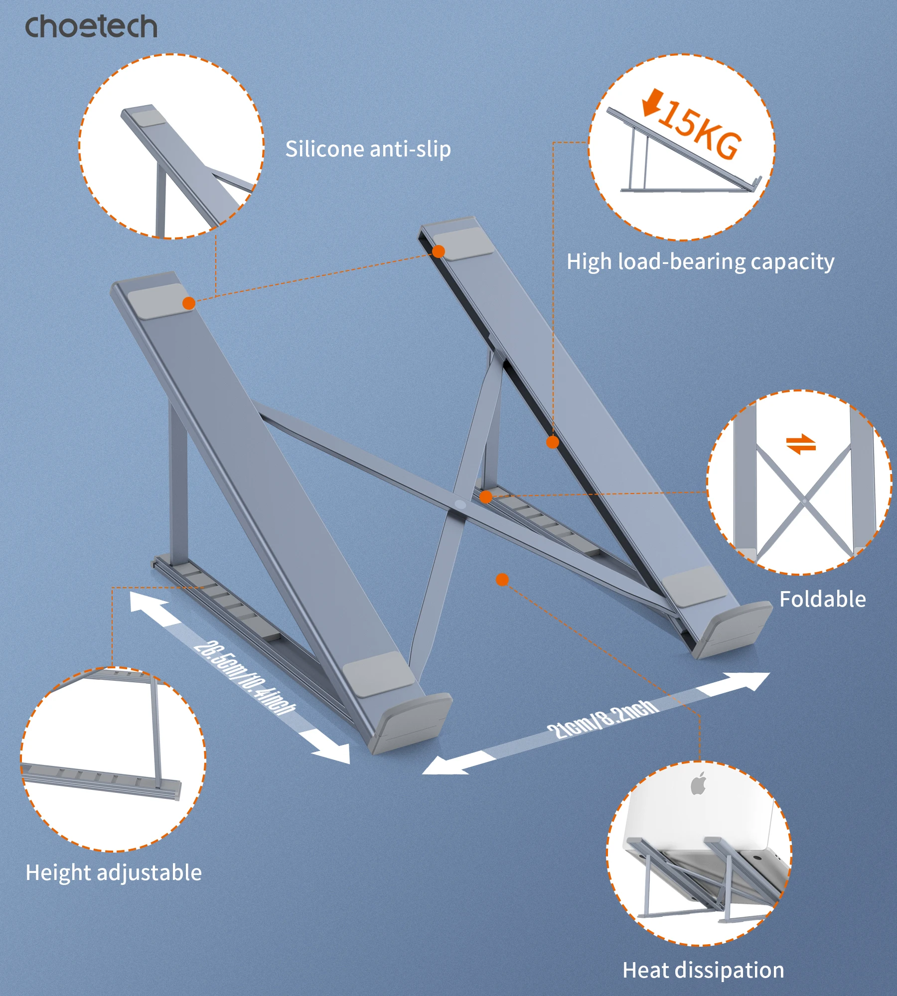 Adjustable Height Aluminum Alloy Laptop Stand Multi-Functional Foldable Vertical Desktop Support with Cooling System