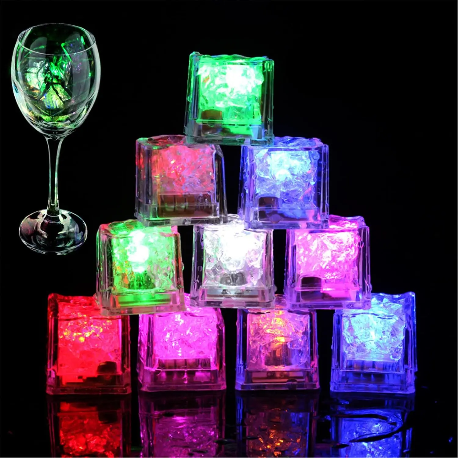 

96PCS LED Light Up Ice Cubes – Liquid Activated Glow Cubes for Drinks, Bar, Wedding, Pool Party, Champagne Tower