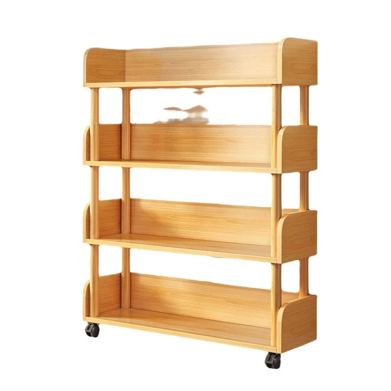 Mobile Wheel Bookshelf Shelf Floor to Floor Home Storage Shelf Bedroom Simple Bookcase Living Room Display Shelf