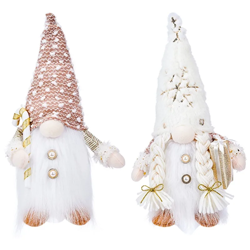 HOT SALE Set Of 2 Christmas Gnomes, Lighted Christmas Gnomes Figurines Elf Plush Xmas Decorations - White Winter Holiday Gnomes