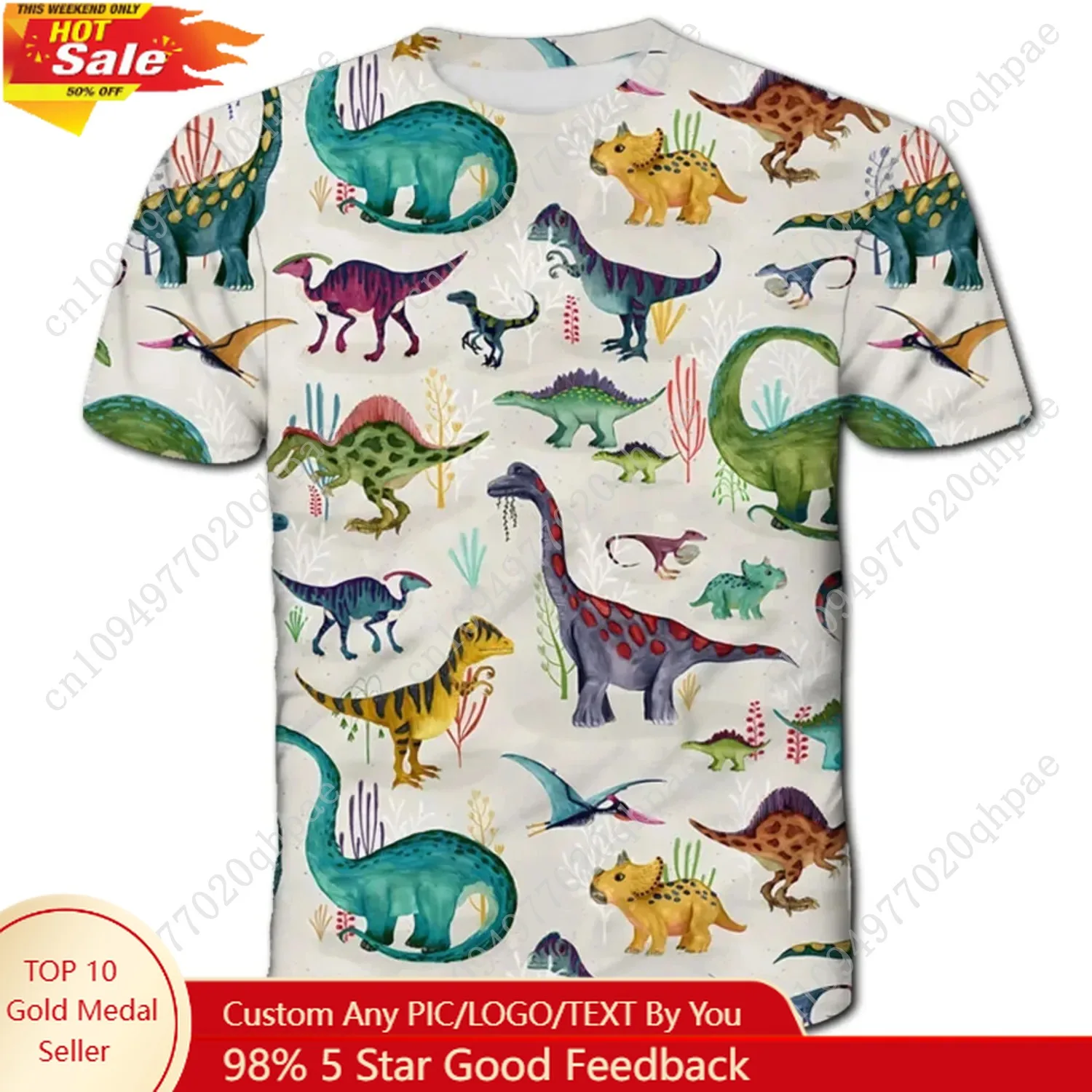

2025 Cute Cartoon T-Shirts Summer Fashion Children Clothes Tops Outdoor Casual Short Sleeve Dinosaur Pattern Children's T-Shirts