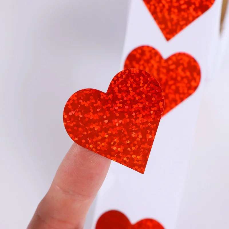 500pcs Sparkle Heart Stickers Red Love Scrapbooking Adhesive Stickers for Valentine's Day Wedding Decor Stationery Sticker