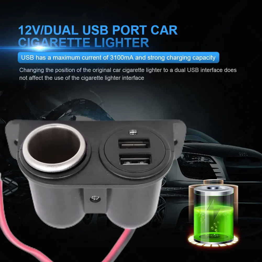 قابس شاحن سيارة 12 فولت، منفذ USB مزدوج، شاحن تلقائي، مقسم شحن سريع، قابس شاحن لهاتف iPhone Android للهاتف اللوحي