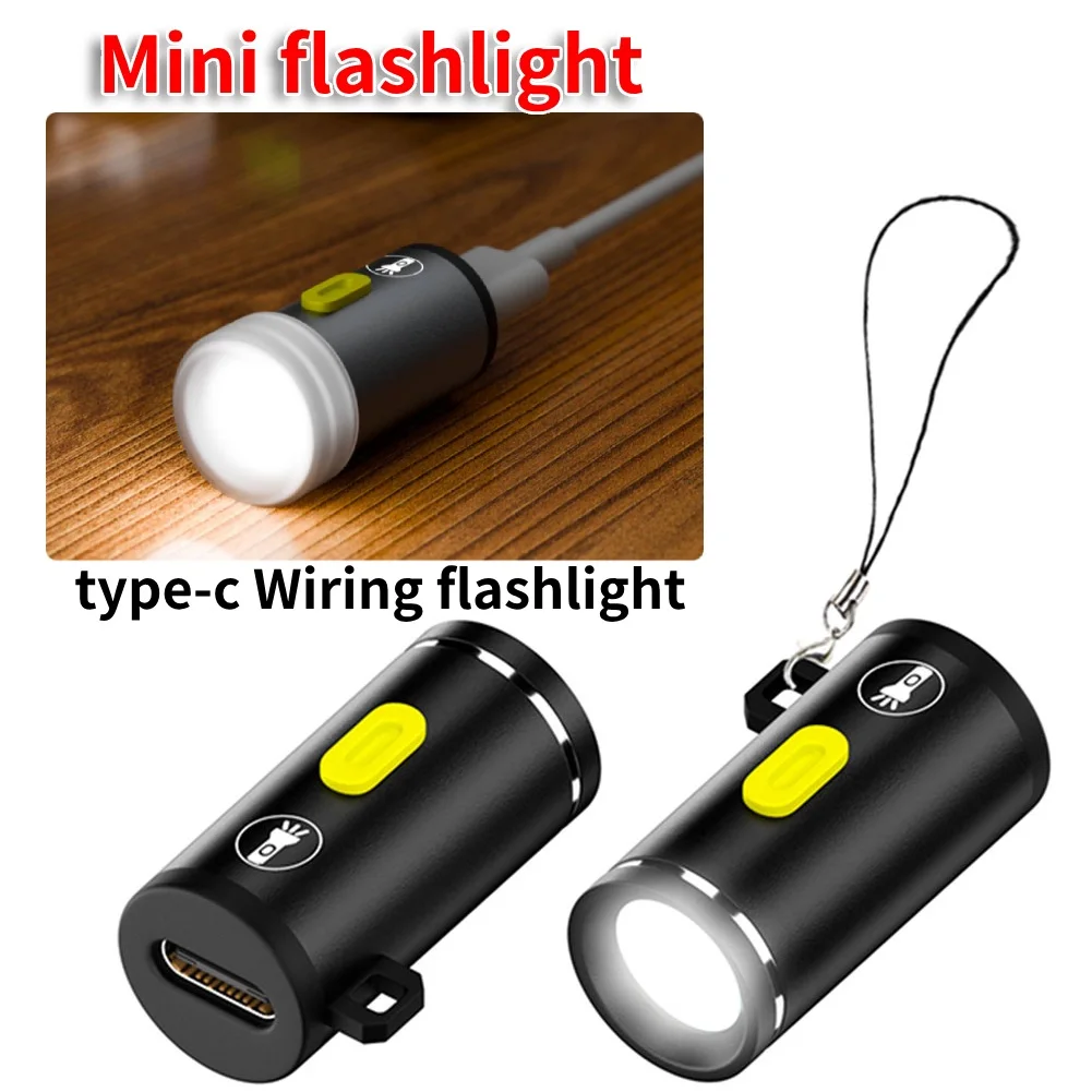 Type-C LED Handheld Strong Light Pocket Keychain Flashlight Mini Flashlight Small Torch Light Outdoor Hiking Camping Accessories