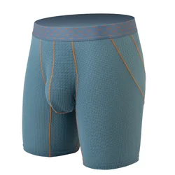 Men's Trunks Summer Ice Silk Underwear Sports Fitness Anti-Wear Long Leg Underpants Mid-Waist Jacquard Pouch Bulge Boxers