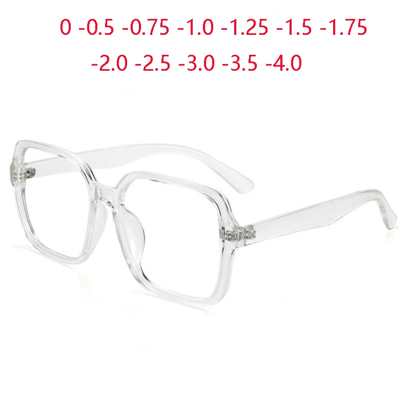 0 -0.5 -0.75 To -6.0 Transparent Oversized Polygon Prescription Eyeglasses Unisex TR90 Blue Light Blocking Nearsighted Glasses