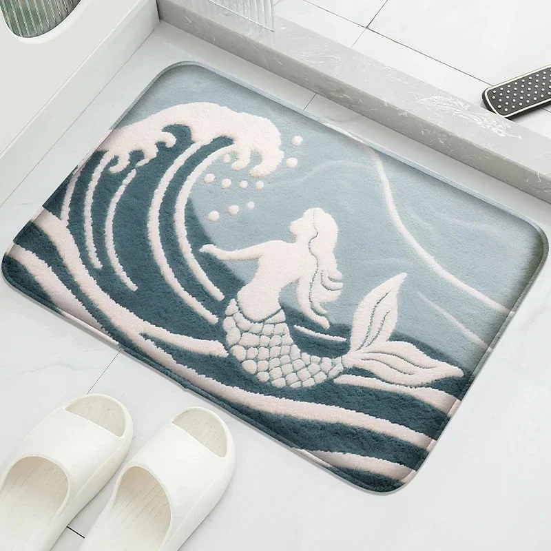 Octopus Brother Pattern Bathroom Mat Absorbent Foot Pad Shower Room Small Carpet Door Mat Machine Washable Soft and Comfortable