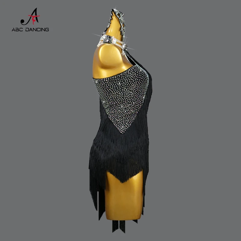 2023 Professional Black Latin Dance Competition abito con frange Sexy Ballroom Performance Costume Practice Wear gonna corta da donna Nuovi prodotti e serie Personalizzazione Avanzata Abbigliamento da BalloInternazionl