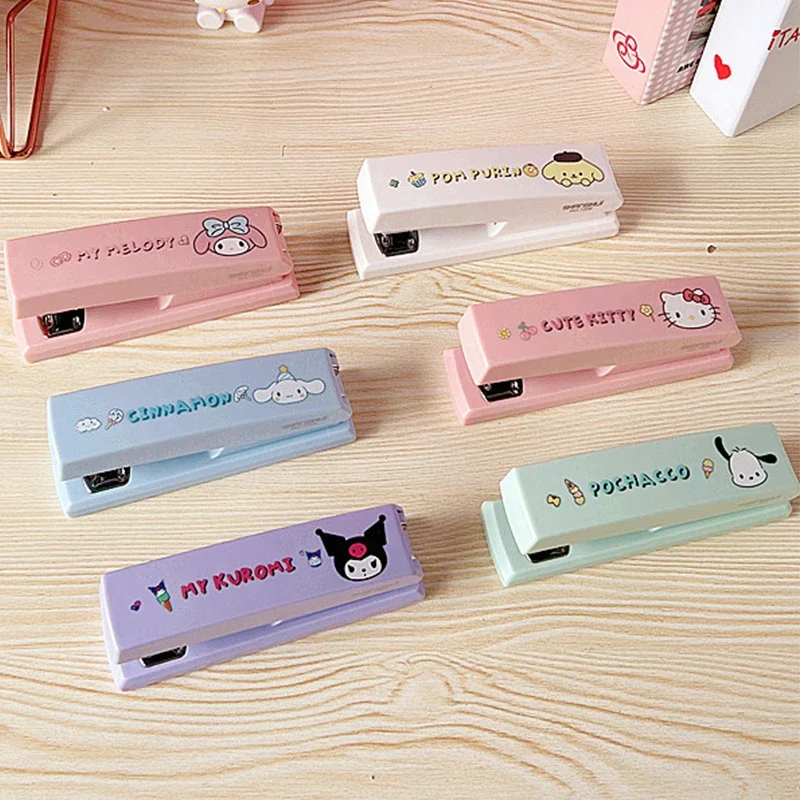 Cute  Anime Sanrio Mymelody Kuromi Cinnamoroll Pom Pom Purin Pochacco Stapler Student Exam Paper Office Information Stapler