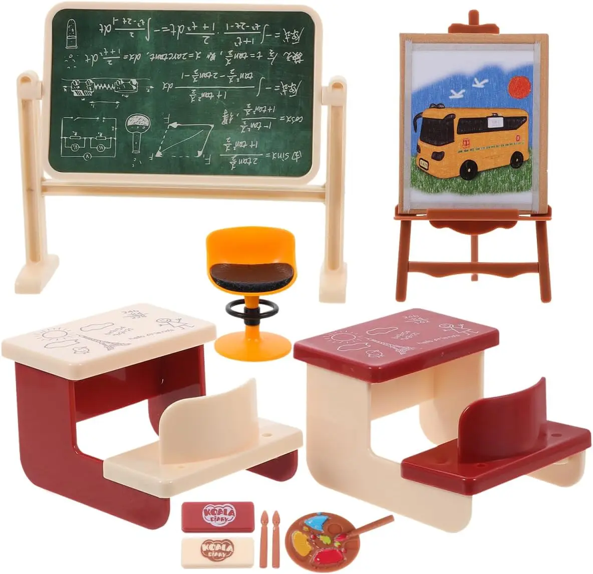 Miniature Class Furniture Set Dollhouse Desk and Chair Play Set Modern Dollhouse School Model for Collectors Decor Kid Toy Gift view 4