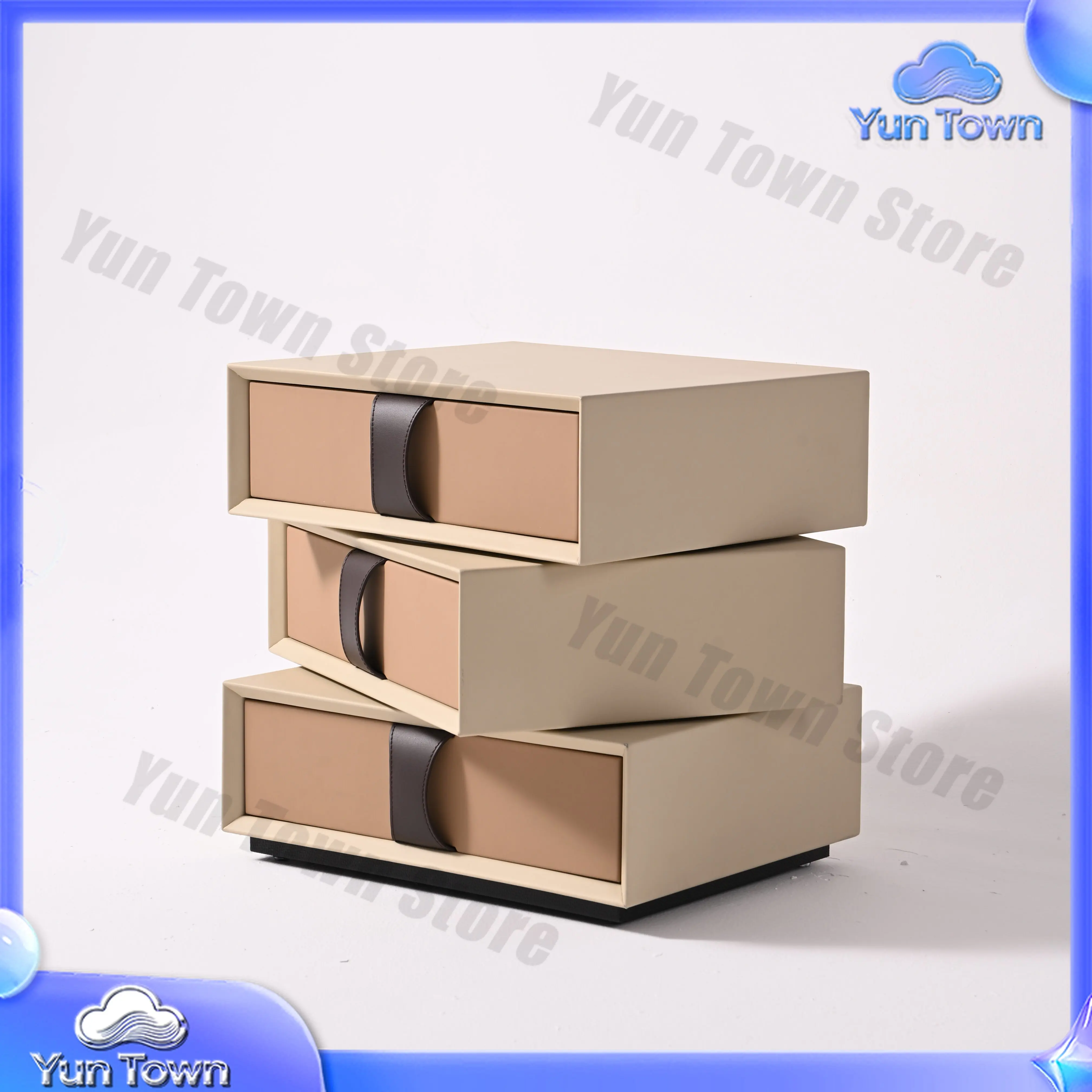 2025 Creative Design Solid Wood Leather Bedside Table New Modern Simple Light Luxury Advanced Bedroom Nightstand