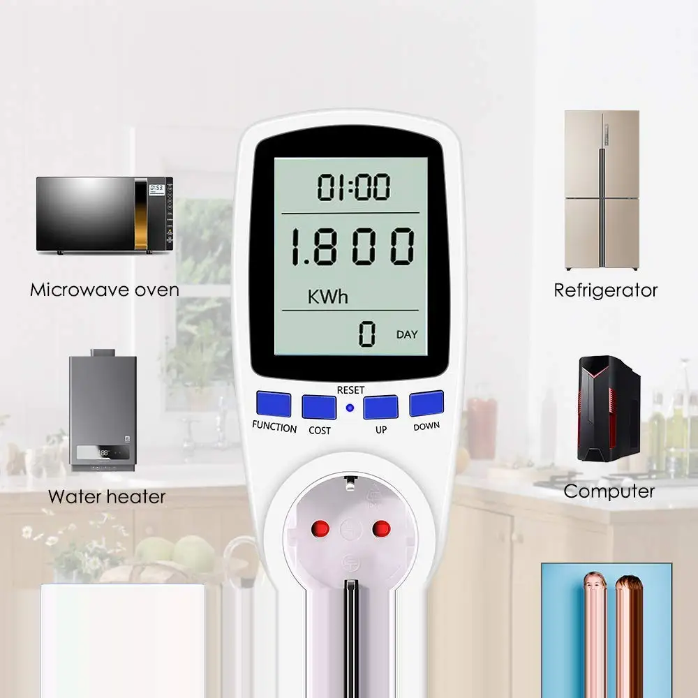 Energy Meter with EU Plug, Electricity Usage Monitor with Overload Protection, KWh Watt Power Cost Calculator