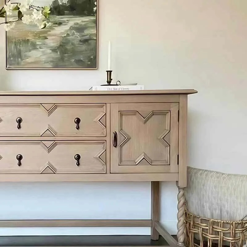 Retro entrance cabinet, log wind solid wood entrance table and side cabinet, wall locker side cabinet
