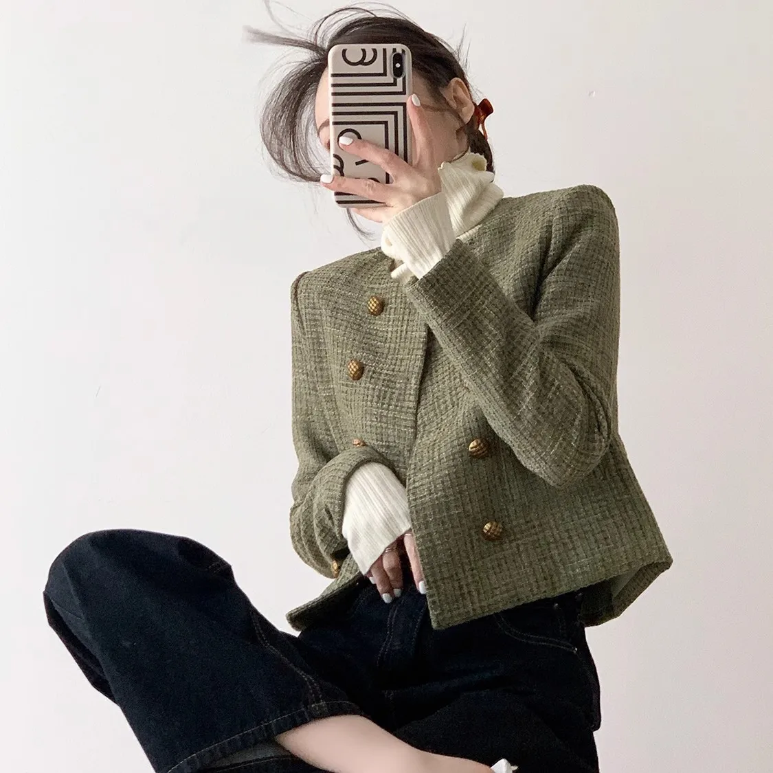 Small Size Spring Autumn Thick Tweed Jacket Short Style Women's Fashion Cleanfit Thickened Autumn Winter Outerwear