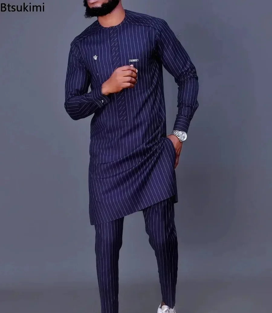 Homme ensembles tenue mariage afrique perlé haut à manches longues pantalon caftan vêtements traditionnels Costoumes ethnique décontracté hommes 2 pièces costume