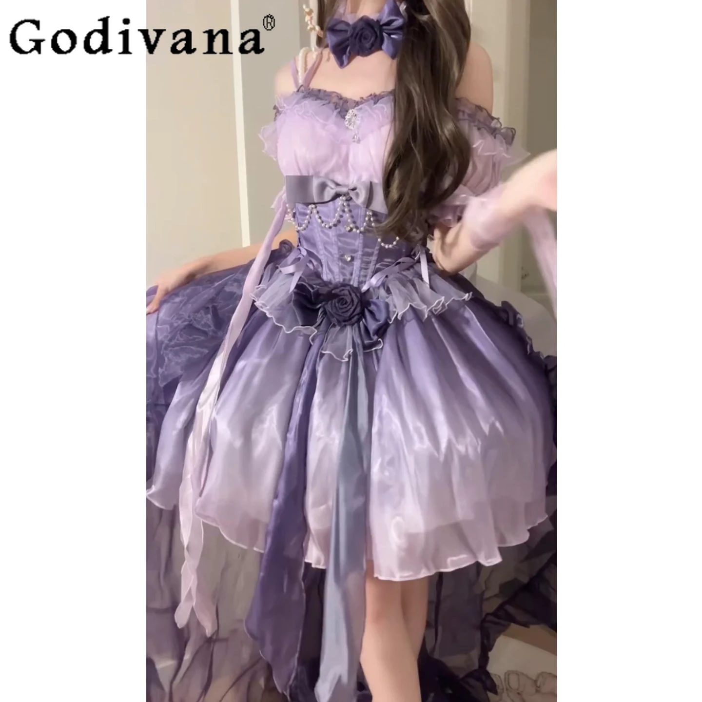 

Sweet and cute girl dream purple Japanese original lolita dress birthday party jsk suspender fluffy princess dress