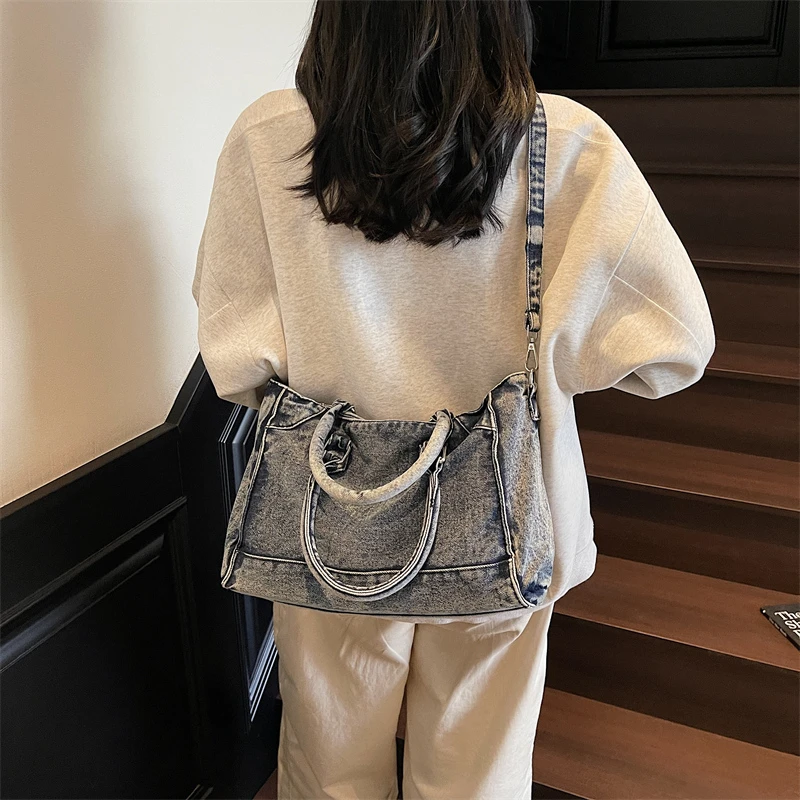

High Quality Denim Women's Bag 2025 Trendy Shoulder Bag Jeans Messenger Bag Y2K Student Eco Bag Korean Shopper New Handbag Tote