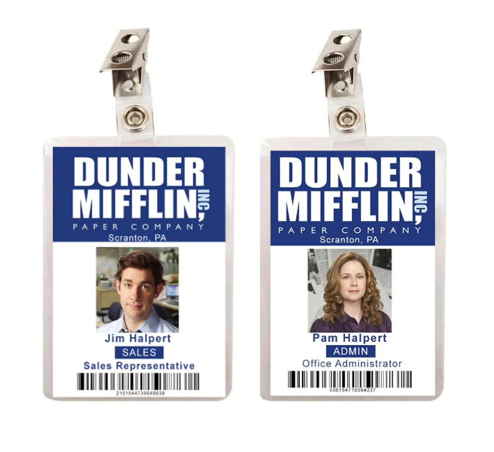 the Office Cosplay ID Badges Set - Dwight Schrute Angela Martin Dunder Mifflin Ron Burgundy & Veronica - 4 Piece Costume Name Ta