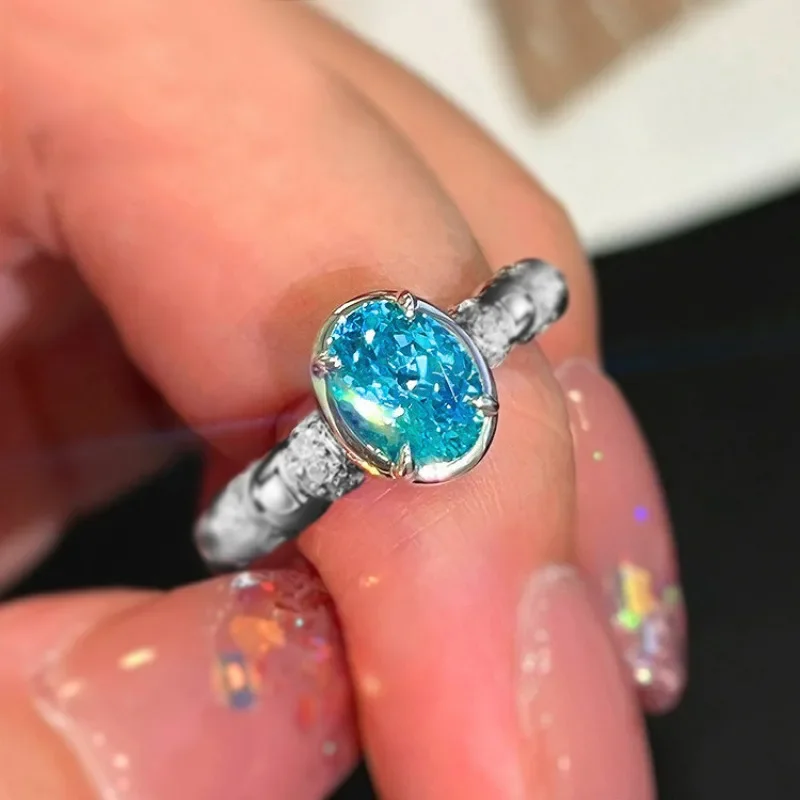 Cincin berlian Aquamarine elegan 100% asli 925 cincin pernikahan pertunangan perak murni untuk wanita perhiasan janji pengantin