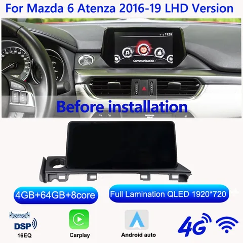 10.25” Android Dual System экран SINOSMART для Mazda 6 Mazda6 Atenza GL 2017–2022 High Version LHD RHD CarPlay Сохраняет OEM CD-
