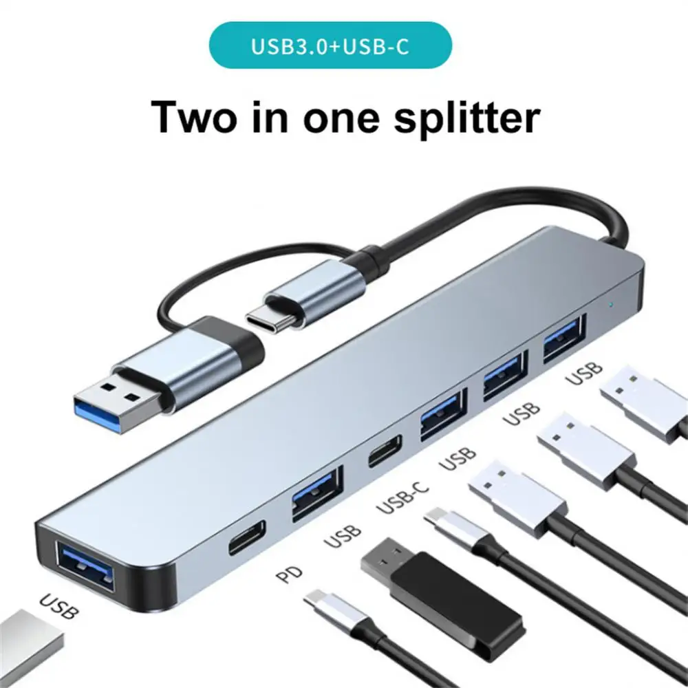 7 Ports 2-in-1 USB 3.0 HUB Type-c Adapter  USB 2.0 High Speed Transmission Multi-port USB Splitter Expander For PC Computer