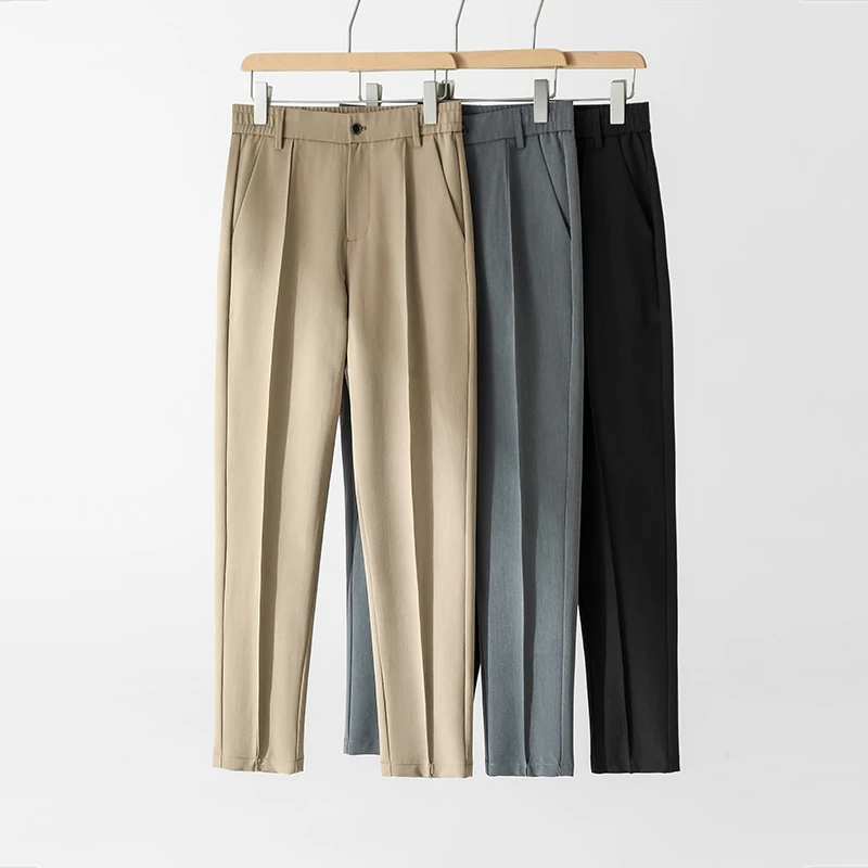 양복 바지 Men Pants Casual High Stretch Straight Pants Classic Gray Brand Thin Business Solid Color Formal Office Men Dress Trousers