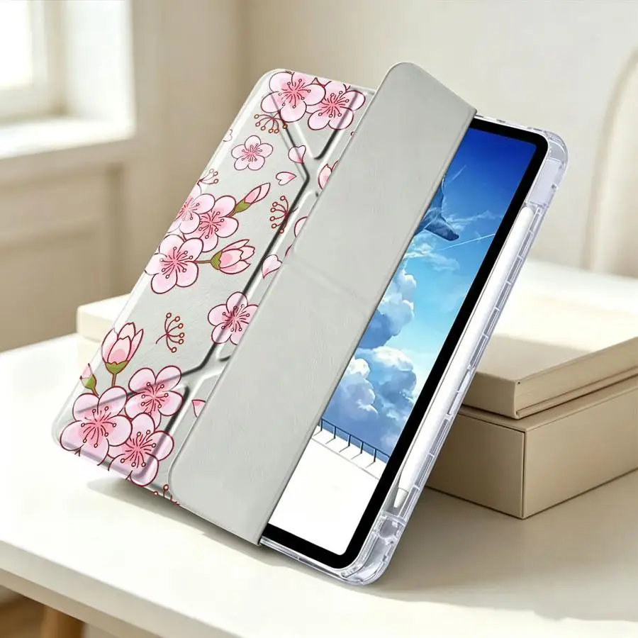Tablet Case For Samsung Galaxy Tab A9 Plus S9 Plus S8 A11 S10 Lite A8 S7 FE With Pen Slot Cover Cartoon Peach Blossom