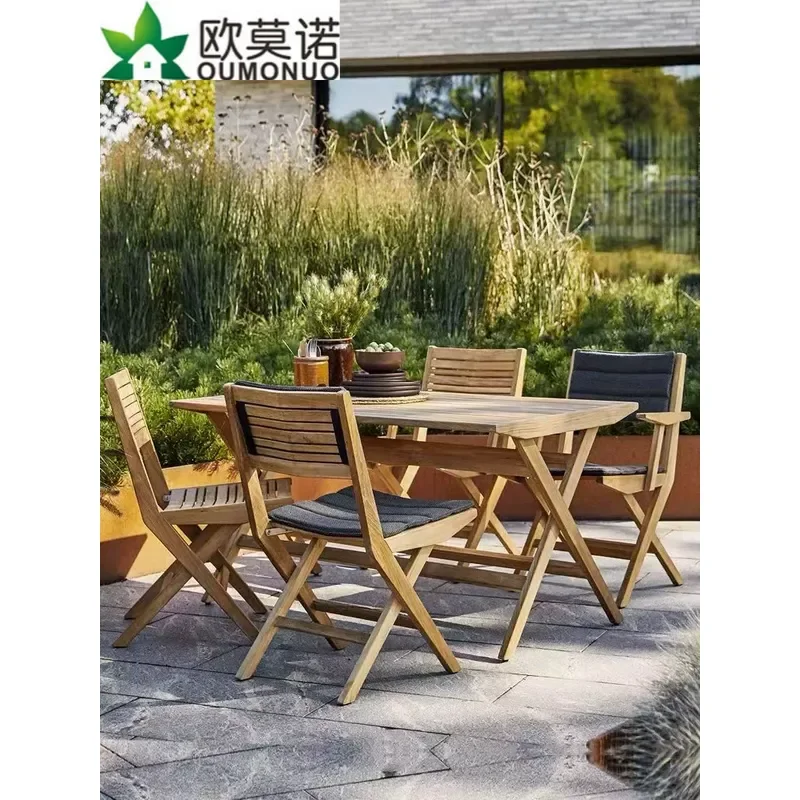 Outdoor Teak Wood Sofa Set Garden Villa Courtyard Master Design Solid Wood Art Furniture One Table Four Chairs Combination