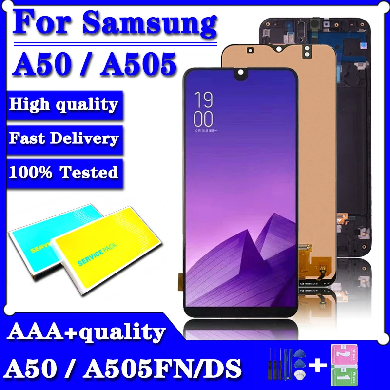 AAA Display For Samsung  A50 SM-A505FN/DS A505F/DS A505 LCD Touch Screen Digitizer With Frame For Samsung A50 lcd