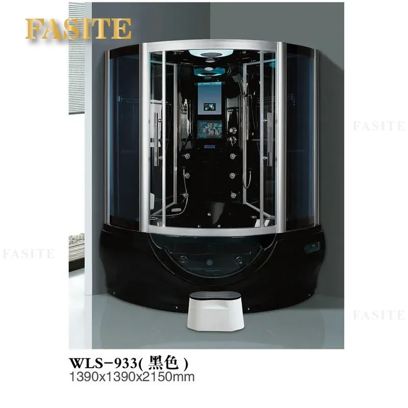 For Arc Fan Tempered Glass Sliding Door Waterproof Base Family Bath Steam Room Shower Room Integrated 933 Black