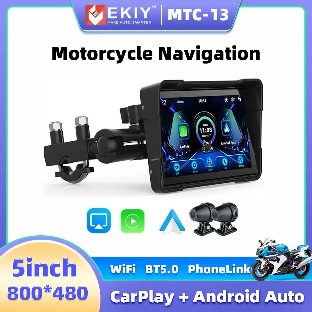 

EKIY Portable 5inch Motorcycle GPS Navigation Wireless Carplay Android Auto DVR Drive Recorder Moto Monitor WIFI