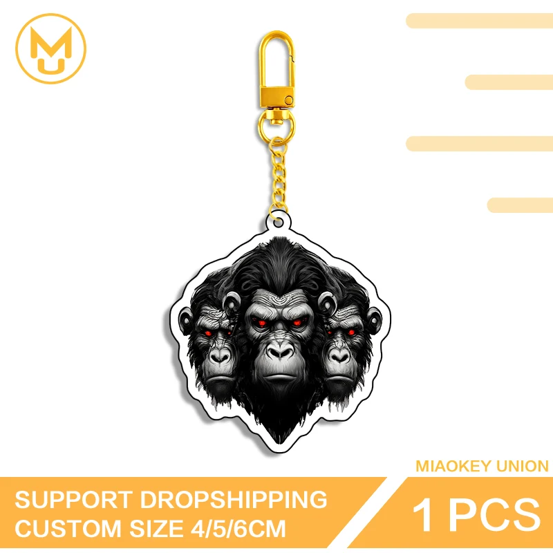 Three Chimpanzee Heads Keyring Lighting Furry Treasure Merch Cool Backpack DIY Decoration Suitable For Bag Ornament Toys Hobbies