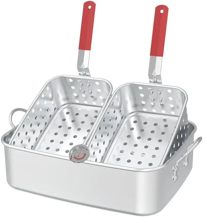 

18QT Aluminum Deep Fryer Pot with Baskets & Heat-Resistant Silicone Handles - Lightweight & Durable Fish Fryers Outdoor Cooking