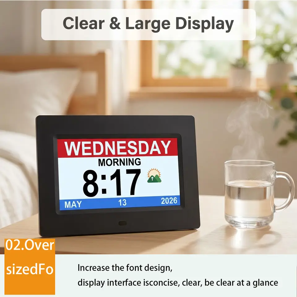 Large Font Digital Clock for Seniors with Day, Date & Dimming