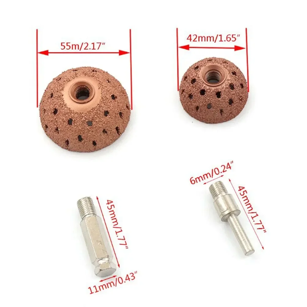 Cabezal de molienda de neumáticos de acero de tungsteno, Bola de amortiguación de raspado, rueda de pulido hexagonal/redonda, adaptador de Arbor, herramienta de mano de reparación de neumáticos para el hogar, 42/55mm