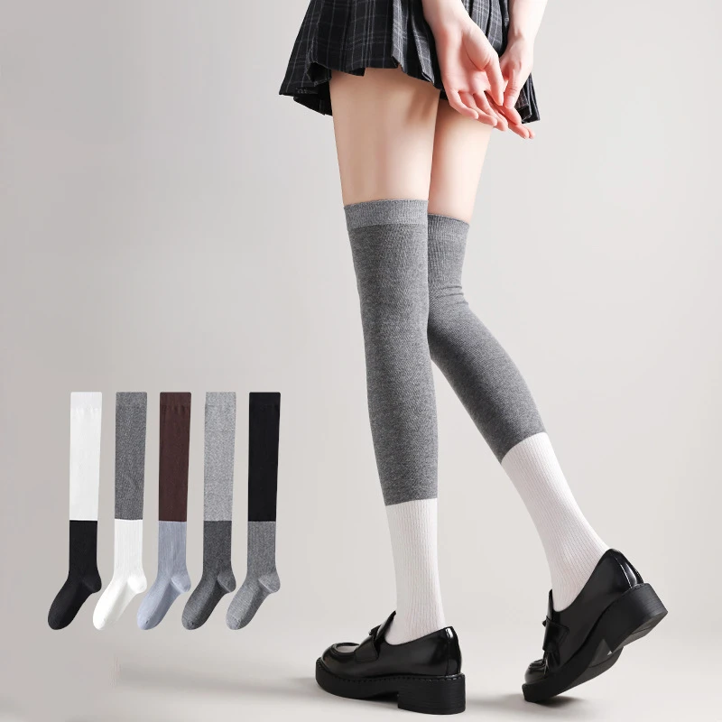 Thigh High Socks Stockings Women Color Matching Cotton Knitted Knee High Socks JK School Girls Long Socks Thigh High Stockings